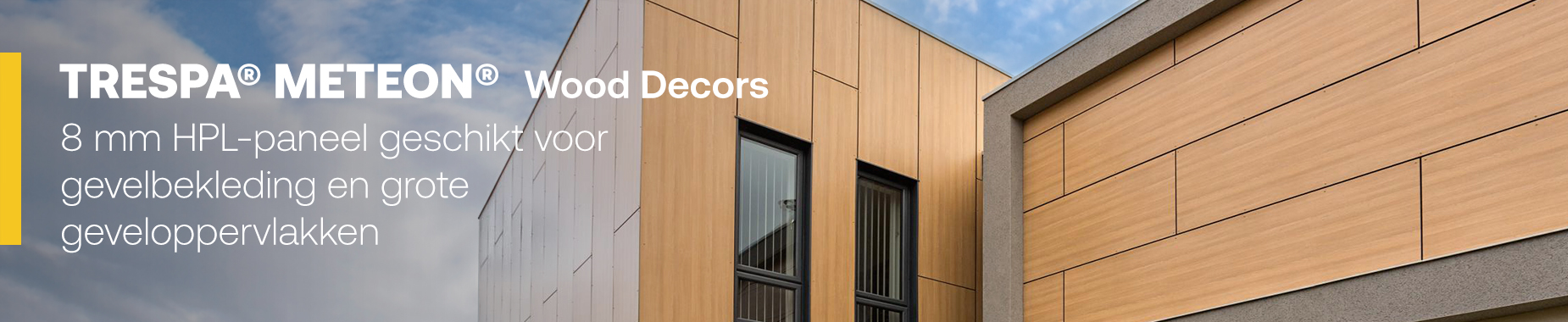 TRESPA® METEON® Wood Decors 8 mm HPL-paneel geschikt voor gevelbekleding en grote geveloppervlakken